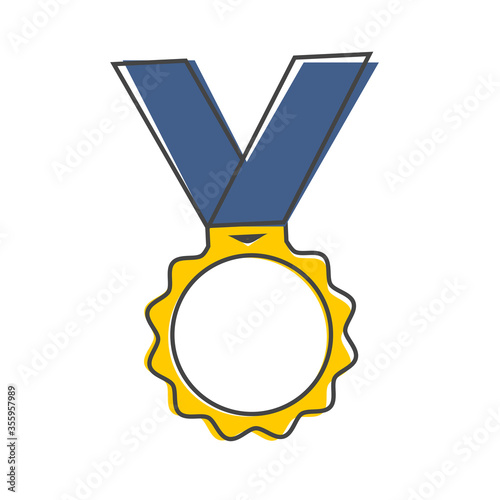 Vector icon medal. Medal of Honor, congratulations cartoon style on white isolated background.