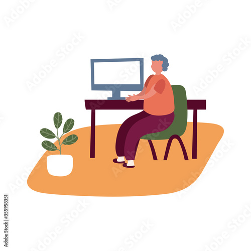 eldery man using desktop in home activity free form style