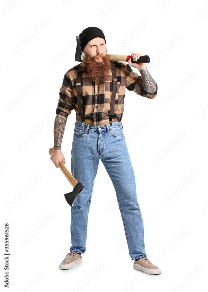 Handsome lumberjack on white background Handsome lumberjack on white background