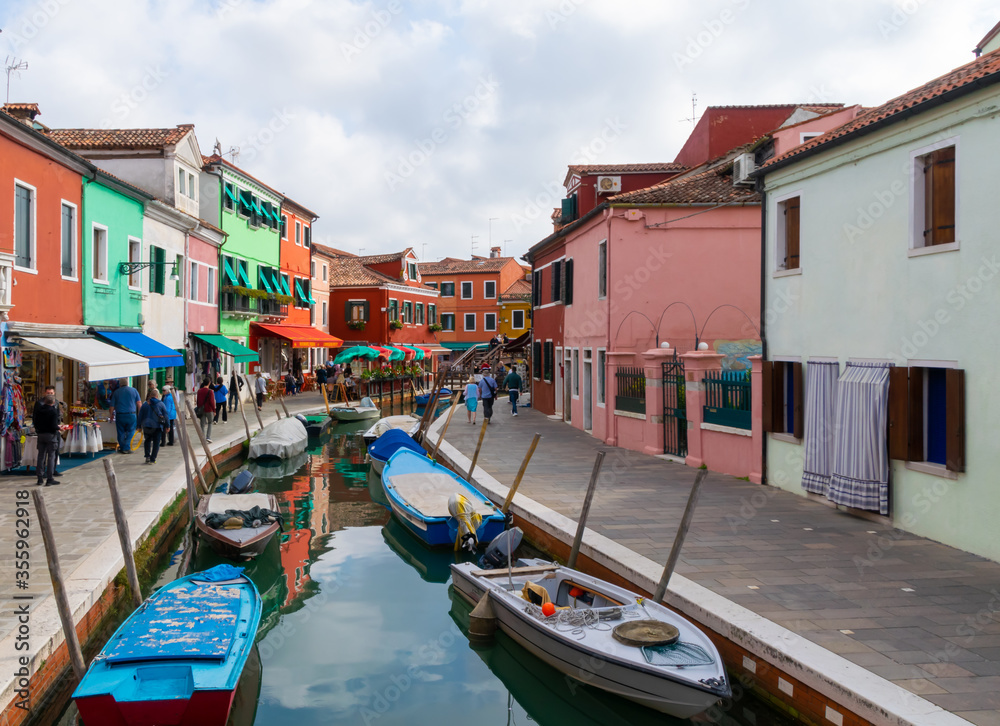 One of Burano canals, with its typical colorful houses. Italy