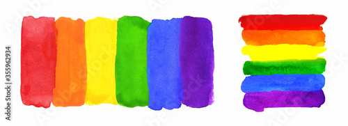 Watercolor Hand Painted Colorful Striped Ranbow Flag Set
