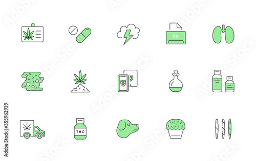 Cannabis Production and Shopping Product Icons, Growing. Vector.