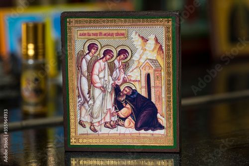 Orthodox icon the appearance of the Holy Trinity to Alexander Svirsky
