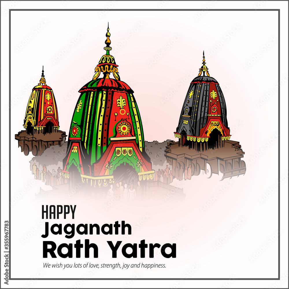 Vector design of Ratha Yatra of Lord Jagannath, Balabhadra and Subhadra on Chariot for the ocassion of Odisa god Rathyatra Festival