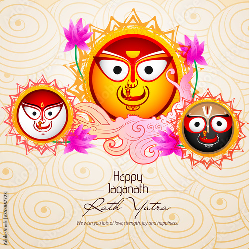 Vector design of Ratha Yatra of Lord Jagannath, Balabhadra and Subhadra for the ocassion of Odisha god Rathyatra Festival