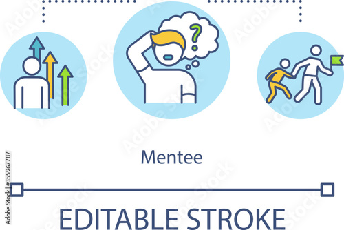 Mentee concept icon. Mentorship idea thin line illustration. Young and inexperienced student, protege, object of mentoring. Vector isolated outline RGB color drawing. Editable stroke