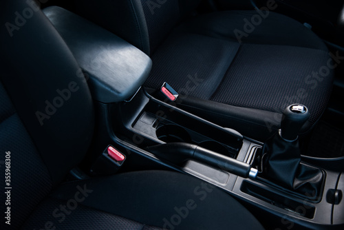 Mechanical gearbox manual transmission  driver's seat inside car © Kryuchka Yaroslav