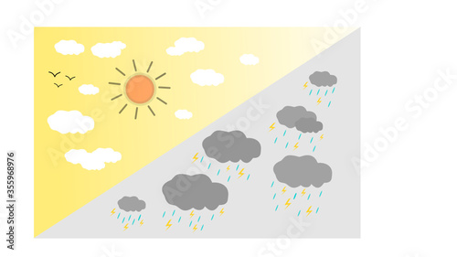 Weather Meteorology - Sun, Rain, Cloud, Storm & Lightning Symbols.