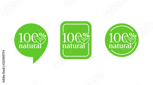 100 hundred percents natural dign set - isolated vector quality stamp for healthy food products in 6 different options - eco-friendly icon collection photo