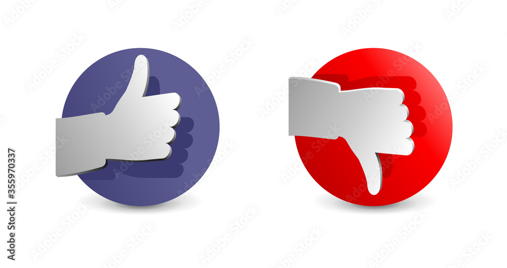 Like and dislike icon - positive and negative sign with thumbs up and down - isolated vector 3D pictograms Like and dislike icon - positive and negative sign with thumbs up and down - isolated vector 3D pictograms