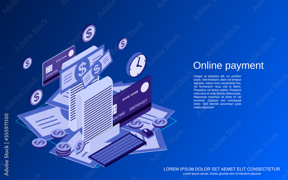 Online payment, money transfer, financial transaction flat 3d isometric vector concept illustration Online payment, money transfer, financial transaction flat 3d isometric vector concept illustration