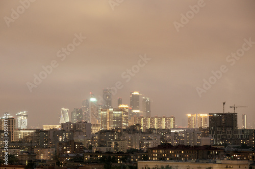 Night city. Moscow apartments at night. Business Center Moscow City. Moscow. Russia.