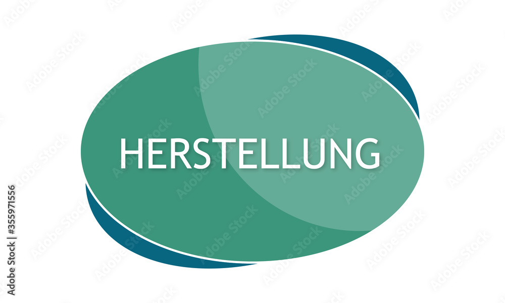 Herstellung - text written in green blue shape Herstellung - text written in green blue shape