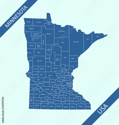 Canvas Print County map of Minnesota labeled