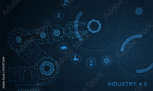 Robotic futuristic hud background. concept of automatization, machinery, robotic technology, industrial revolution and artificial intelligence. physical system icons ,Internet of things network,smart.