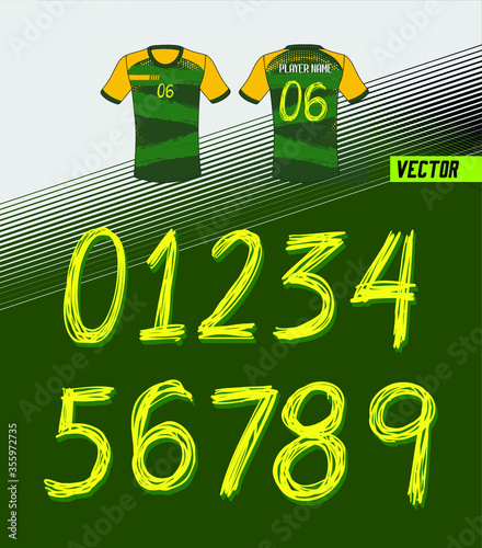Sport Jersey shirt number/ Uniform numbers in white with a white outside contour line  on white gray for American football, Baseball and Basketball or soccer for shirt