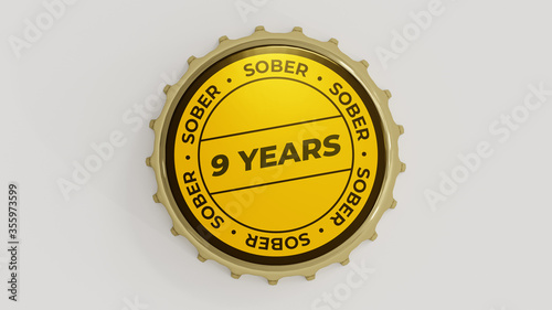 9 Years Sober. Sobriety seal on a bottle cap.