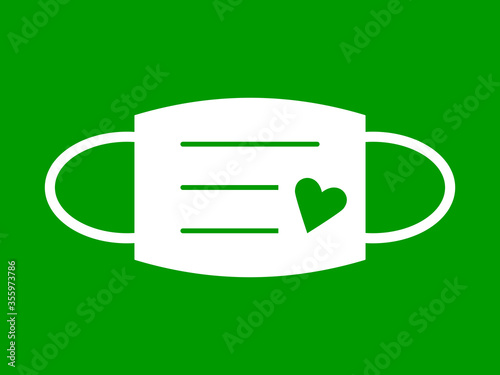 Simple Face Mask Icon with Heart Symbol. Vector Image.