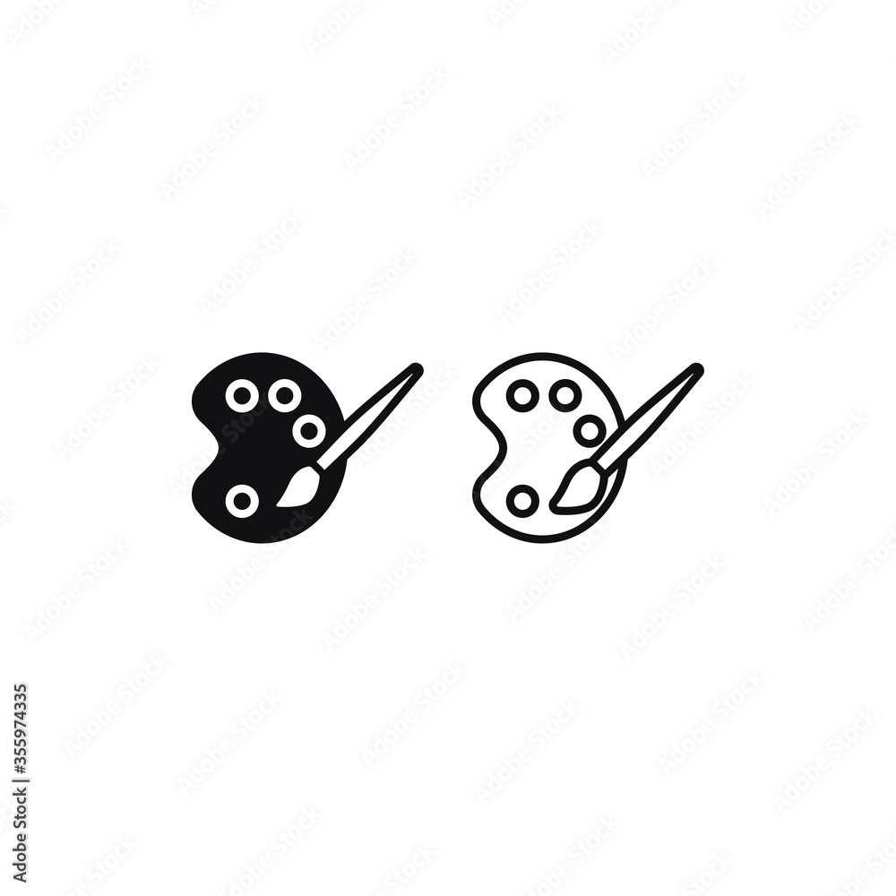 Paint palette and brush icon vector. Painter tools sign
