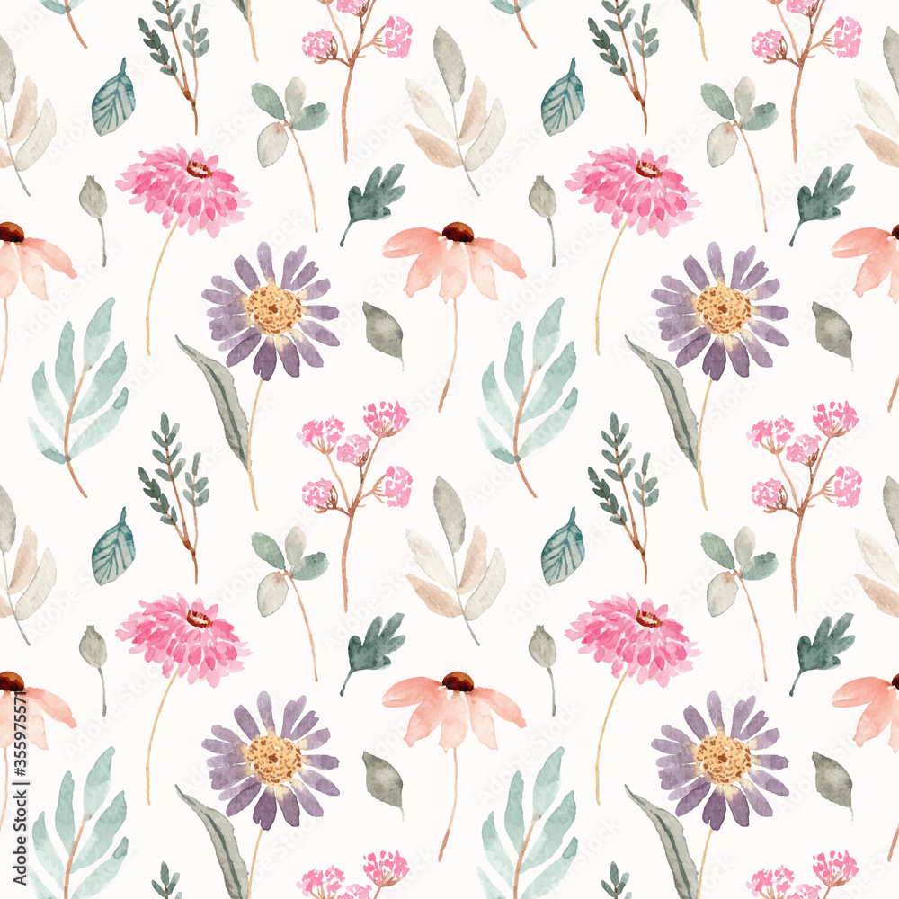 soft pink purple floral watercolor seamless pattern