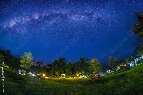 Night landscape at the tourist tent area of ​​Khao Yai National Park, Thailand