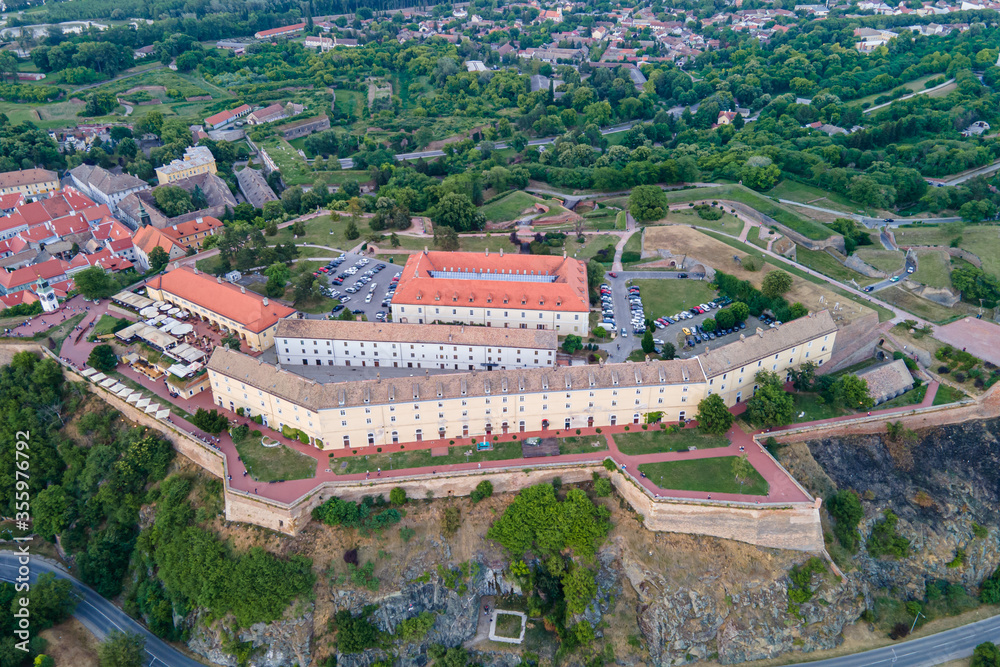 Petrovaradin fortress from air at sunset
