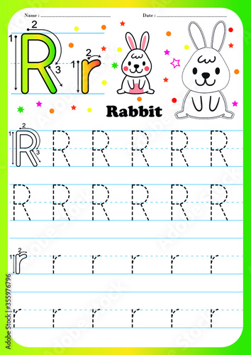 Writing practice letter -  printable worksheet for preschool / kindergarten kids to improve basic writing skills