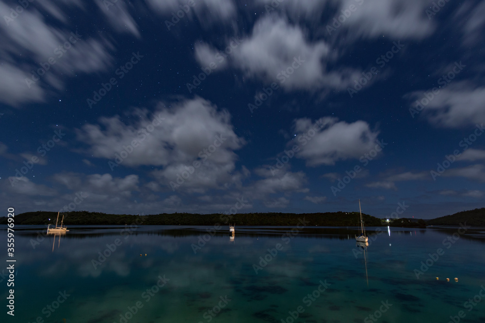 Harbour starry night landscape in Tonga.