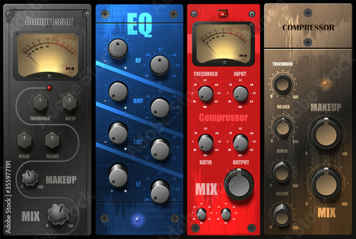 Realistic virtual equalizers and compressors for a recording studio. vector.