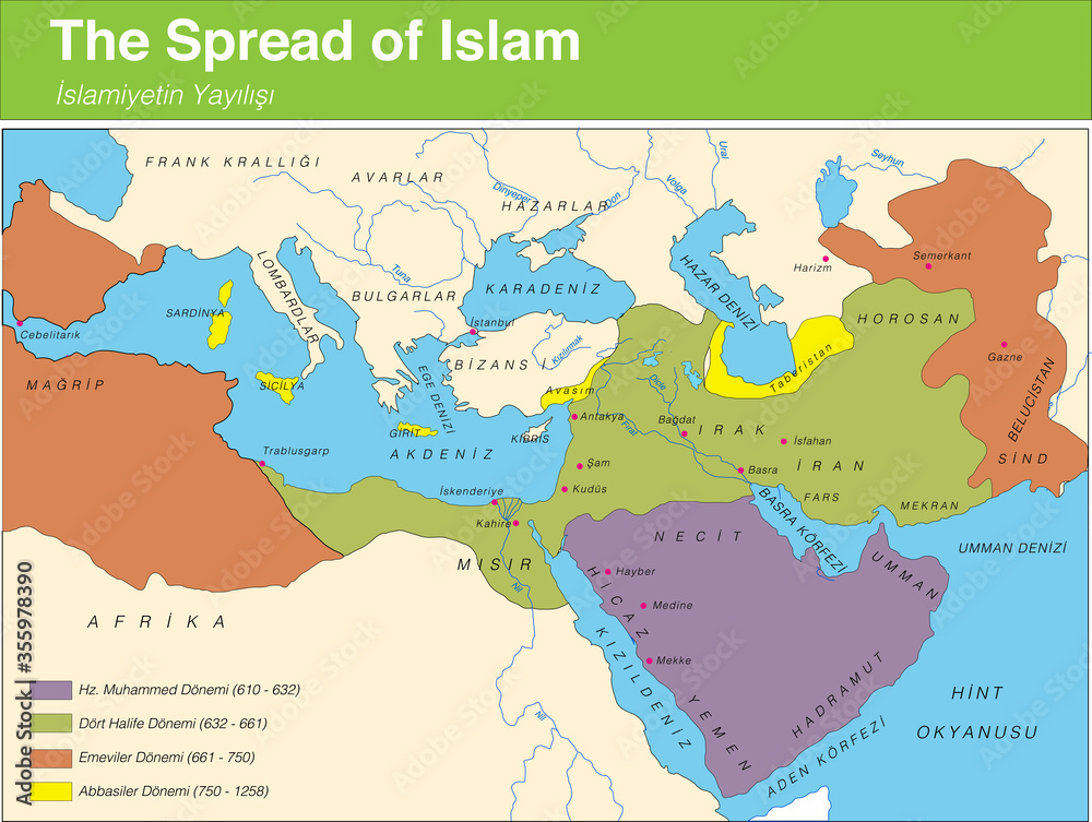 Period of spread of Islam Map Vector AI