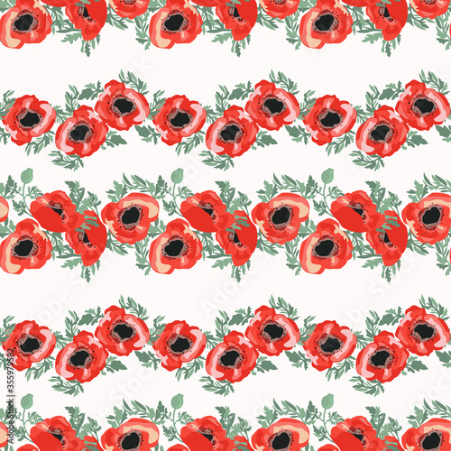 Seamless pattern in small pretty flowers. Poppy bouquets. Rustic style millefleurs. Floral background for textile, wallpaper, pattern fills, covers, surface, print, wrap, scrapbooking, decoupage.