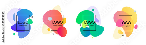 Simple Set of abstract modern lava lamp graphic elements. Dynamical colored forms. Gradient abstract banners with flowing liquid rounded shapes. Template for logo, discount, banner.