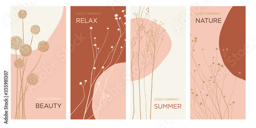 Summer design concept  Templates of banners, packaging, cards for the beauty salon, spa, restaurant, hotel. Vector illustration of wildflowers