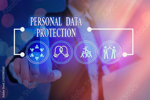 Conceptual hand writing showing Personal Data Protection. Concept meaning protecting and identify an individualal information for security system photo