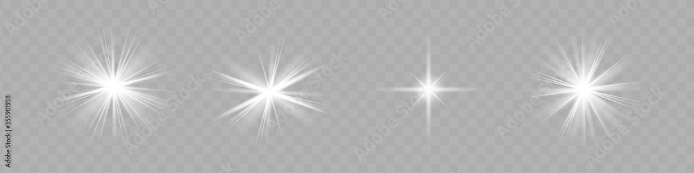 White glowing light explodes on a transparent background. Sparkling magical dust particles. Bright Star. Transparent shining sun, bright flash. Vector sparkles. To center a bright flash White glowing light explodes on a transparent background. Sparkling magical dust particles. Bright Star. Transparent shining sun, bright flash. Vector sparkles. To center a bright flash