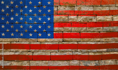 wall background Flag of the United States of America USA texture stone