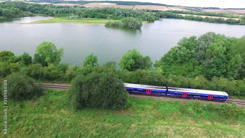 Commuter Train England UK Aerial View Commuter Train England UK Aerial View