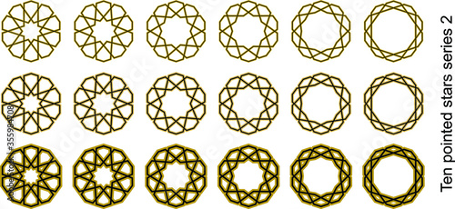 islamic geometric pattern  ten pointed stars motifs