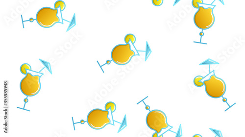 Endless seamless pattern of beautiful glass glasses with tasty alcoholic cocktails with ice and straws with lemons for a party on a white background. Vector illustration