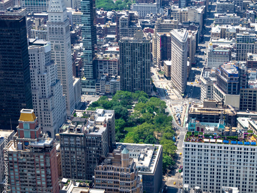 Manhattan midtown buildings and streets viewed from above