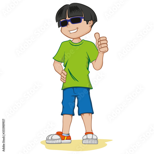 Visually impaired boy person, with dark glasses. Ideal for catalogs, health and institutional newsletters