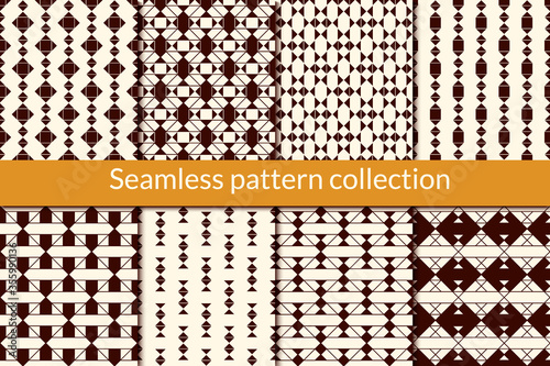 Geometric seamless pattern collection. Geo background set. Folk print kit. Ethnic style, boho chic wallaper bundle