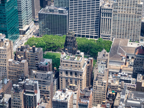 Manhattan midtown buildings and streets viewed from above