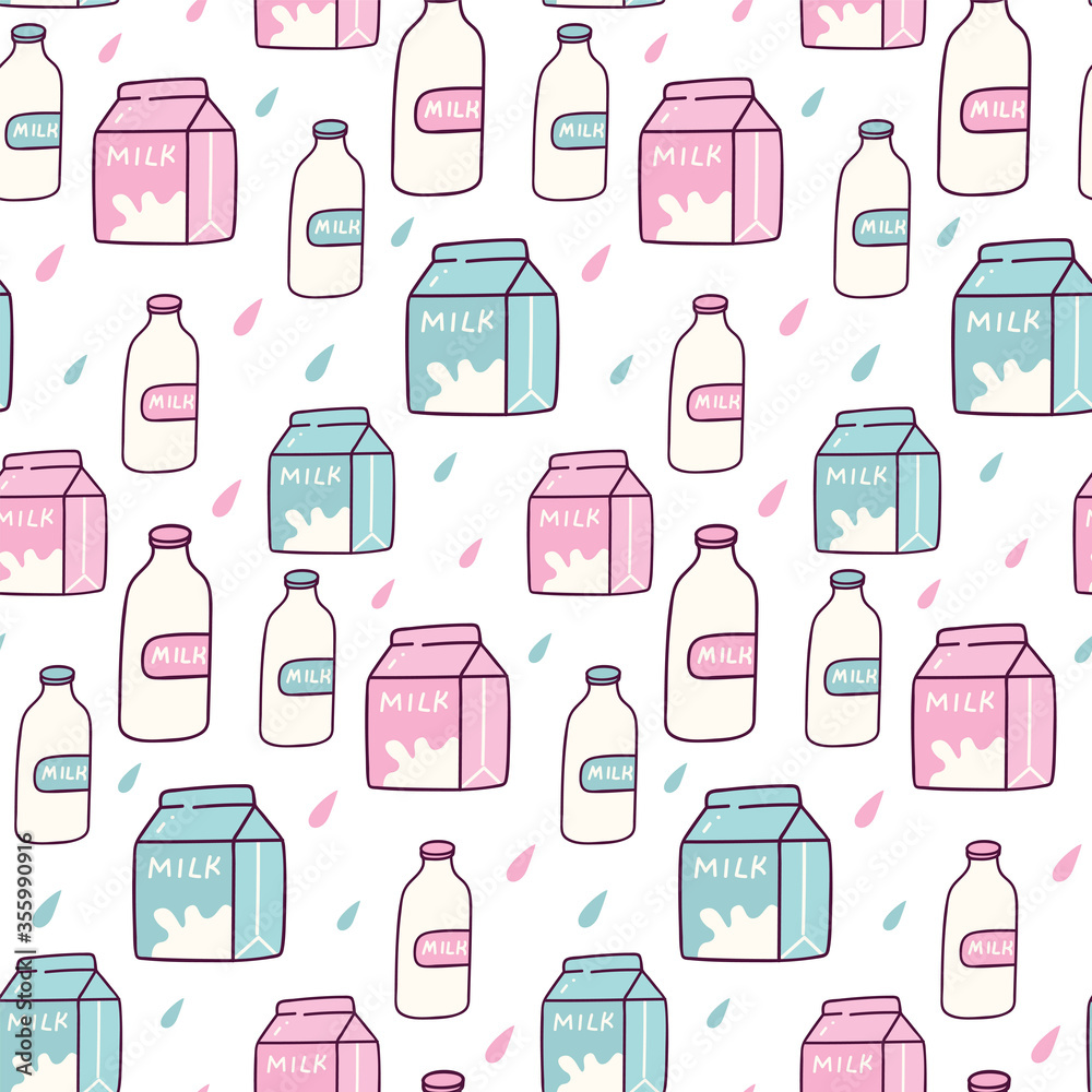 Milk Doodle Seamless Pattern Vector Illustration Milk Doodle Seamless Pattern Vector Illustration