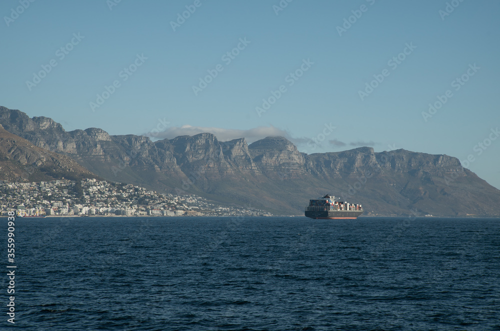 View from the sea to the mountains of South Africa.