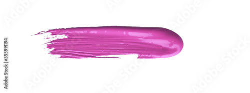 Red colored brush stroke paiting over isolated background, canvas watercolor texture, pink lipstick smudge