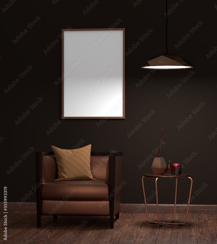 Mockup empty photo frame in living room. 3D rendering. Mockup empty photo frame in living room. 3D rendering.