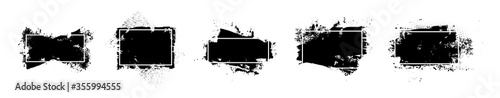 Collection ob black paint with frame. Dirty artistic design elements, boxes, frames for text. Ink brush strokes, brushes, lines. Messy decoration boxes elements with frame for text. Vector set