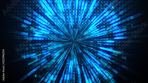 Abstract Blue Futuristic HUD Digital Light Beam On Square Dot Lines Mesh Background