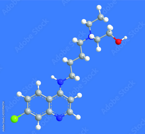 Vector illustration of Hydroxychloroquine freebase molecule 
